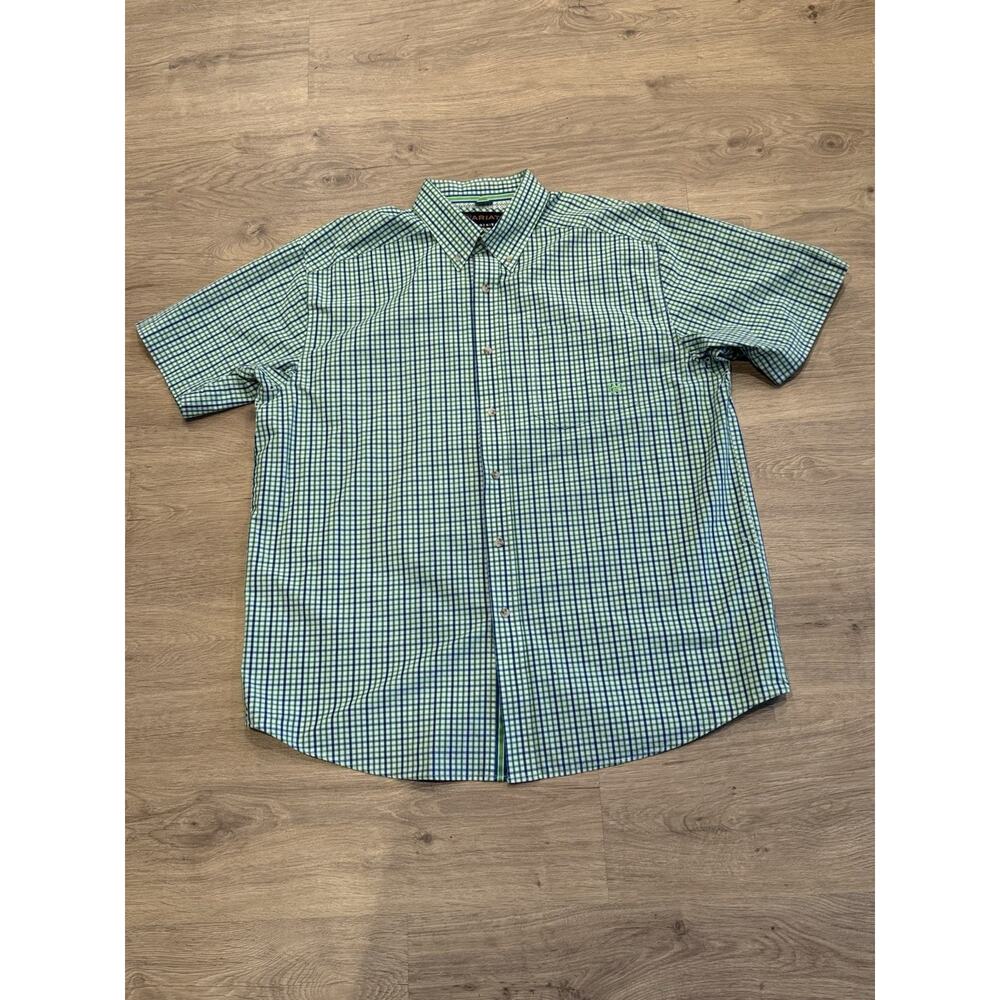 Ariat Pro Series Short Sleeve Button Down Blue/Green Gingham Plaid Men’s XL